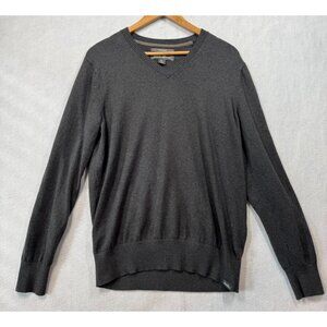 Eddie Bauer Sweater Cotton Merino Wool Blend Charcoal Gray V-Neck Men's Medium M